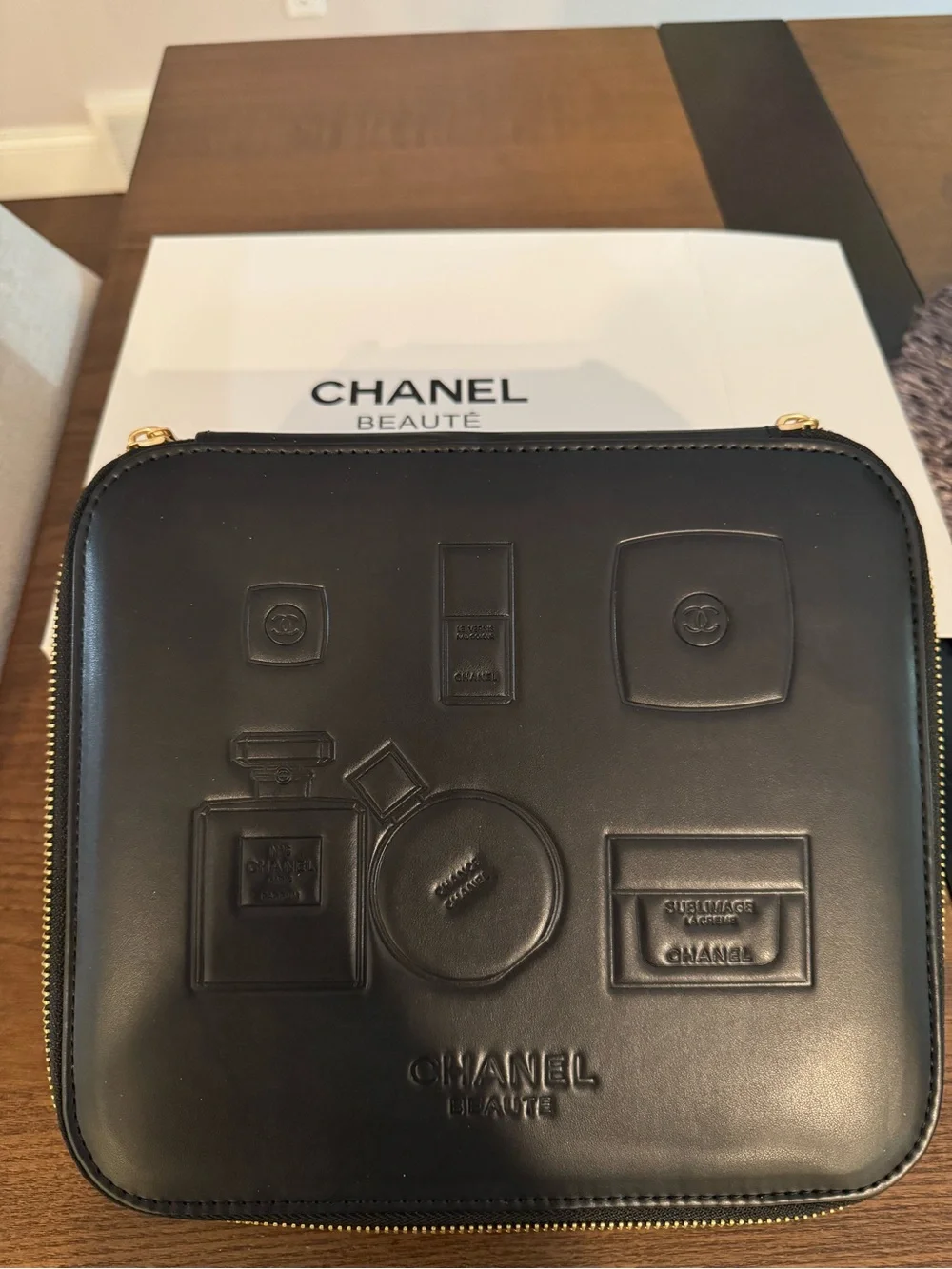 CHANEL Black Embossed  Travel Case Vanity